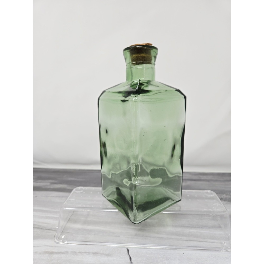 Vintage Green Glass Apothecary Style Bottle‎ Decorative Accent Thick Cork